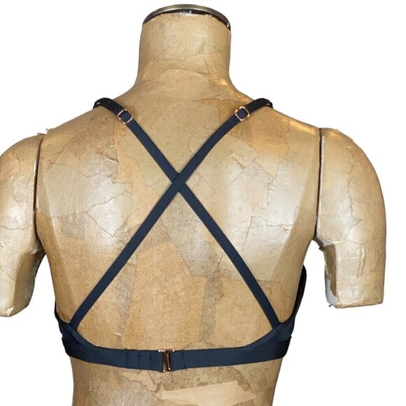 Shade & Shore Black Mesh Accent Triangle Bikini Top Cross Back Strap S 30A - Picture 5 of 10